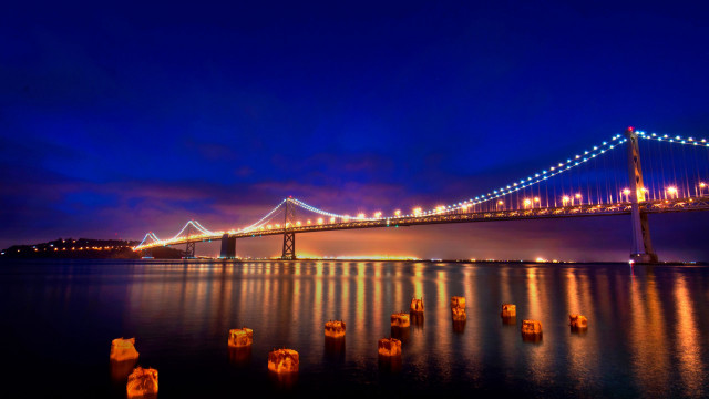 Glowing bridge reflection city lights free wallpaper - medium preview image