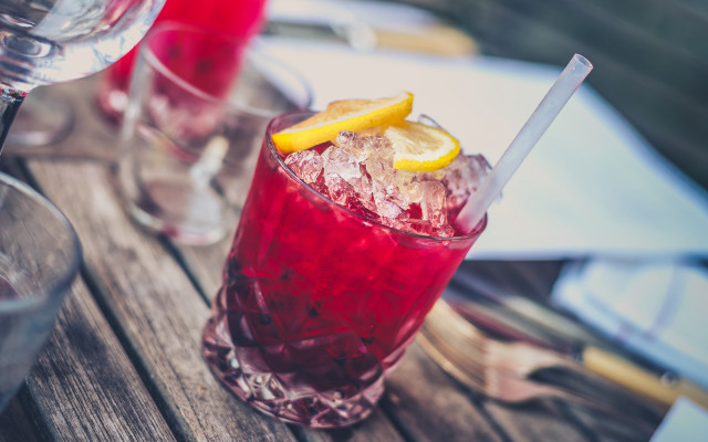 Red liquid lemon slice glass free wallpaper - medium preview image