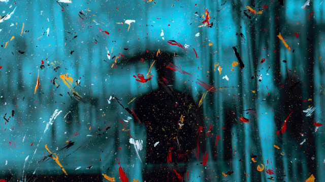 Person holding umbrella rain blue free wallpaper - medium preview image