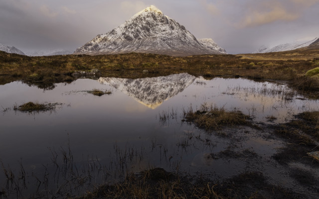 Mountain reflection pond grassy nature free wallpaper - medium preview image
