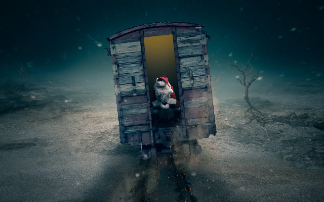 Dog wooden structure ocean santa free wallpaper for desktop - medium preview image