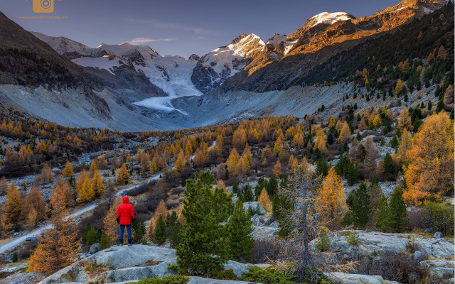 Mountain valley forest sunset waterfall free wallpaper - medium preview image