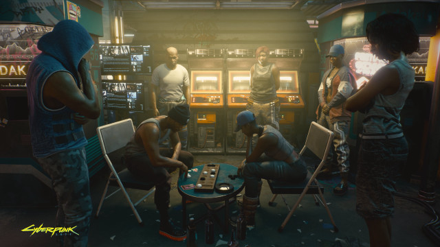 Group of people table cyberpunk free wallpaper - medium preview image
