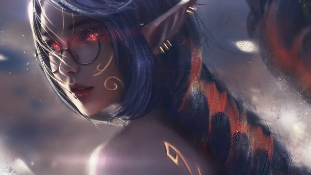 Blue haired dragon demon fantasy free wallpaper - medium preview image
