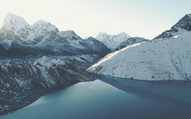 Mountain range lake snowy mountains free wallpaper - medium preview image