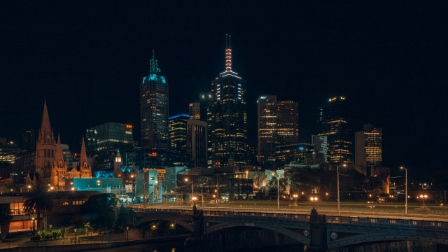 City skyline night bridge architecture free wallpaper for desktop - medium preview image