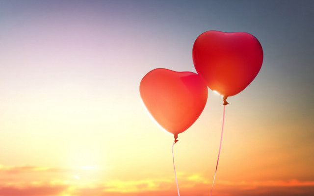 Red heart balloons sunset romantic free wallpaper - medium preview image