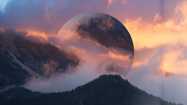 Mountain circle sky clouds matte free wallpaper - medium preview image