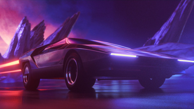 Futuristic car retrofuturism 3d render free wallpaper - medium preview image
