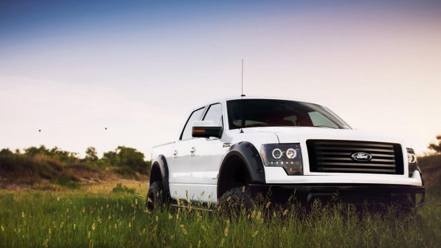 White truck parked field tall free wallpaper - medium preview image