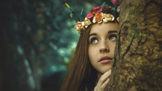 Woman flower crown woods portrait #2 free wallpaper - medium preview image