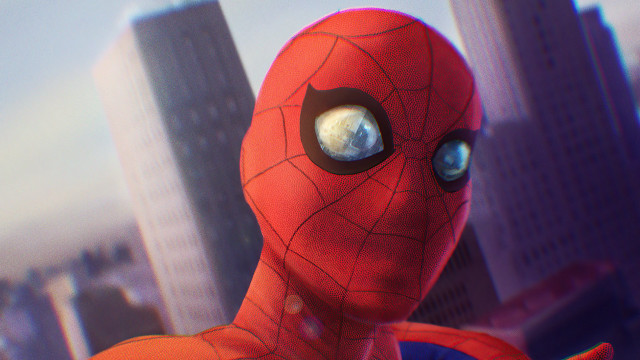 Spiderman cityscape brightblueeye realistic depthoffield free wallpaper - medium preview image
