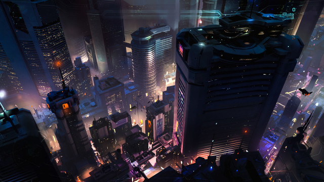 Futuristic city night skyscraper cyberpunk free wallpaper - medium preview image