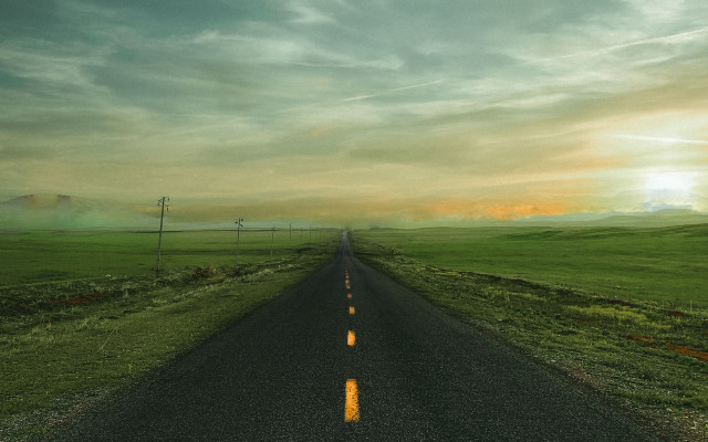 Long road green field yellow free wallpaper - medium preview image