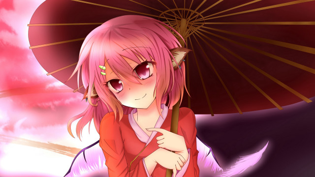 Pink haired girl umbrella beach free wallpaper - medium preview image