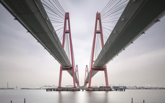 Bridge water sky clouds flemish free wallpaper - medium preview image