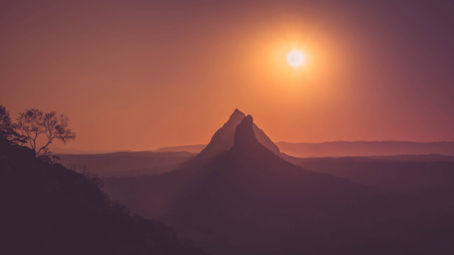 Mountain sunset tree moon cloud free wallpaper - medium preview image