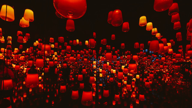 Red lanterns floating black sky free wallpaper - medium preview image