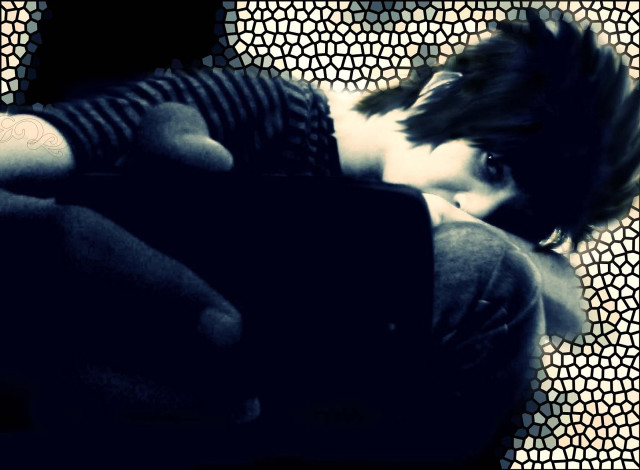 Woman laying cellphone mosaic background free wallpaper - medium preview image