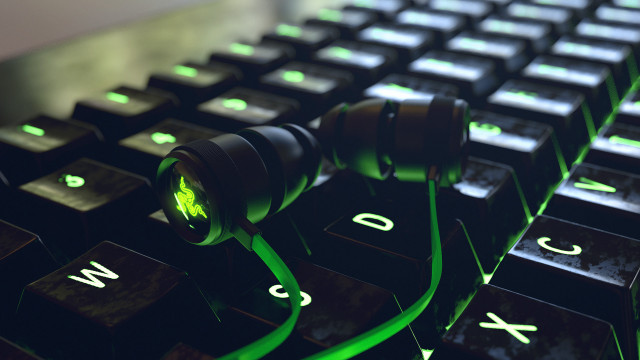 Keyboard glowing green 3d render free wallpaper - medium preview image