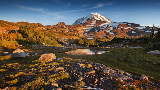 Mountain lake snow capped peak #2 free wallpaper - medium preview image