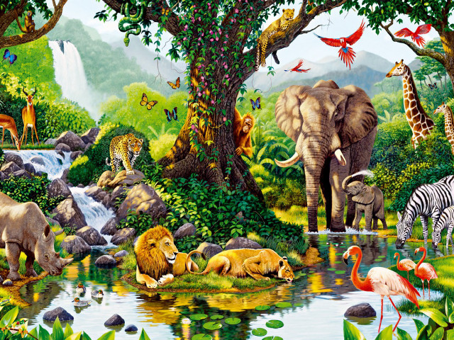 Jungle animals birds natural habitat free wallpaper - medium preview image