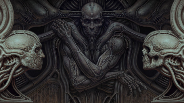 Alien couple biomechanical gothic ultrafine free wallpaper - medium preview image