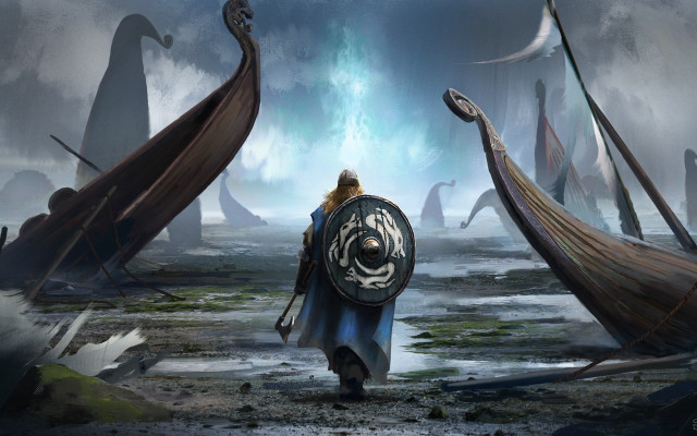 Man blue outfit swamp sword free wallpaper - medium preview image