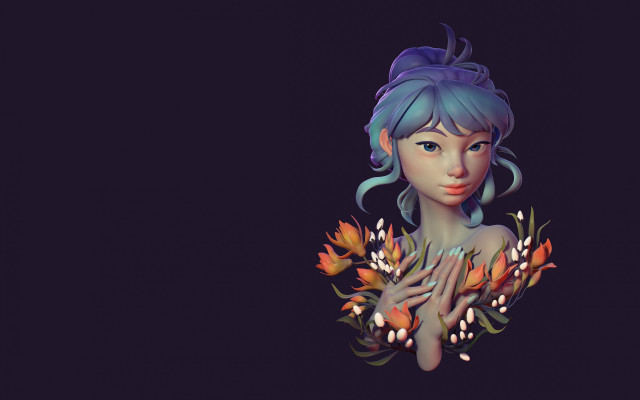 Woman flower blue hair autumn free wallpaper - medium preview image