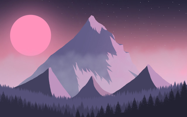 Mountain pink moon trees sky free wallpaper - medium preview image