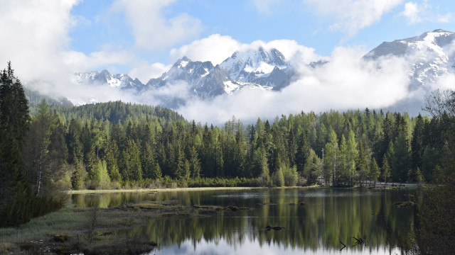 Lake trees mountains clouds birds #3 free wallpaper - medium preview image