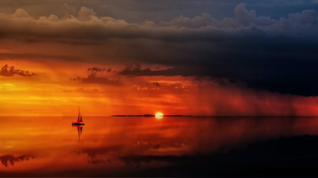 Sailboat sunset storm mystical colors free wallpaper - medium preview image