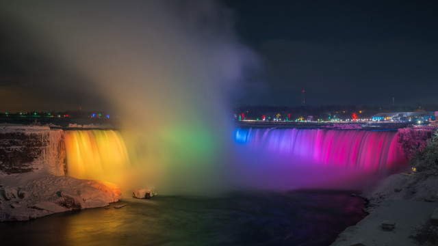 Rainbow waterfall night city hologram free wallpaper - medium preview image