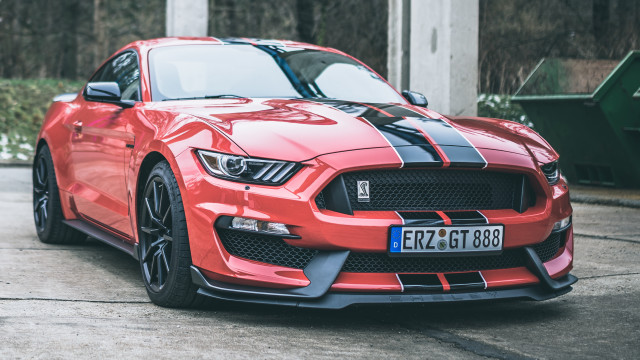 Red mustang black stripe driveway free wallpaper - medium preview image