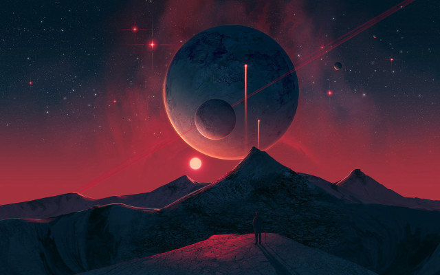 Red sky stars planet city free wallpaper - medium preview image