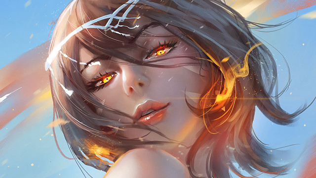 Yellow eyes black hair orange free wallpaper - medium preview image