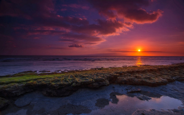 Sunset ocean rocky shore mystical free wallpaper - medium preview image