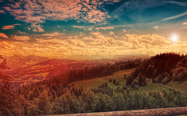 Mountain sunset bench landscape city free wallpaper - medium preview image