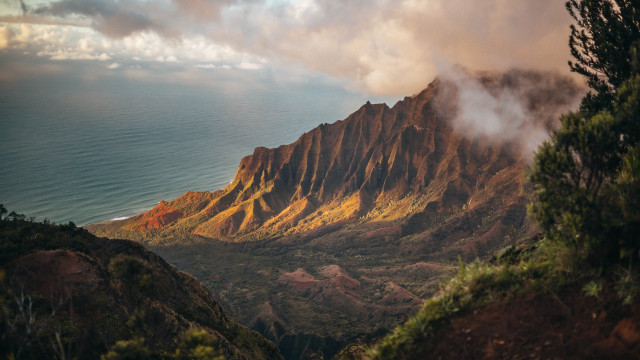 Mountain lake clouds sunset forest free wallpaper - medium preview image