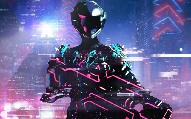 Futuristic man neon object city free wallpaper - medium preview image