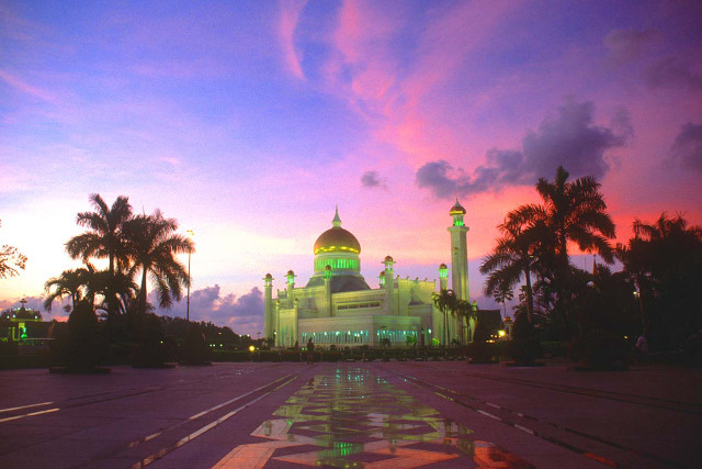 Dome clocktower palmtrees purple sunset free wallpaper - medium preview image