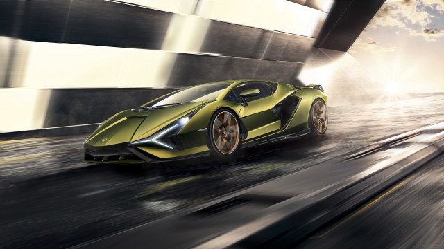 Green sports car city street #4 free wallpaper - medium preview image