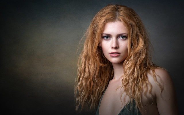 Red haired woman portrait dark free wallpaper - medium preview image