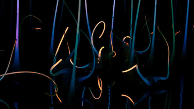 Blue yellow wires dark raytraced free wallpaper - medium preview image