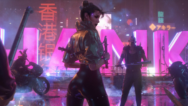 Cyberpunk group stage microphone guitar free wallpaper - medium preview image