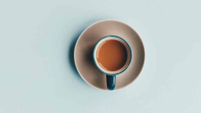 Coffee saucer spoon blue background free wallpaper - medium preview image