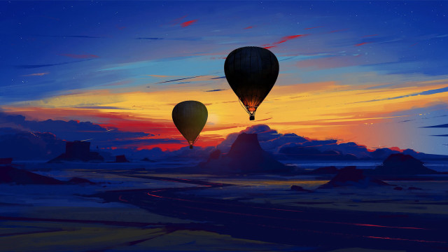 Hot air balloons mountain sunset #2 free wallpaper - medium preview image