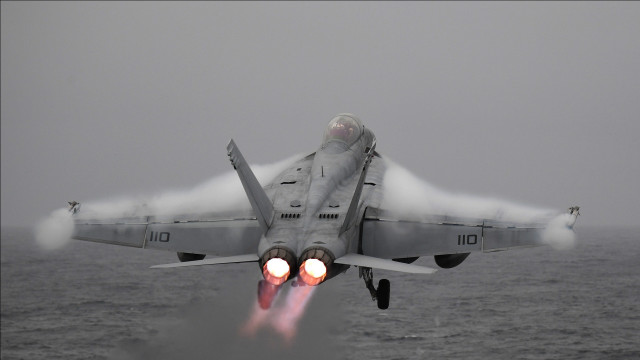 Fighter jet ocean foggy red free wallpaper - medium preview image