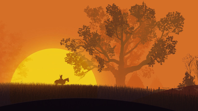Horse rider field sunset tree free wallpaper - medium preview image