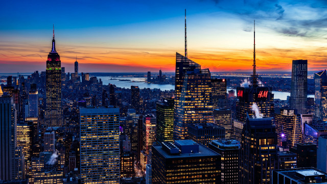City skyline sunset water bridge #6 free wallpaper - medium preview image